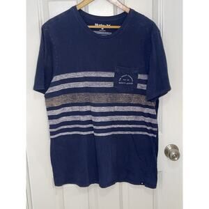 Men’s Hurley Blue & Gray Striped Short Sleeve‎ Cotton Shirt w/ Pocket Size Large